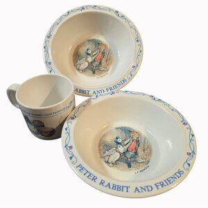 Vtg 1991 Eden Beatrix Potter Peter Rabbit & Friends Melamine 3pc Set Bowls & Cup